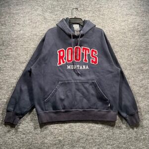 Roots Athletics Montana Hoodie Navy Blue Applique Pullover Sweatshirt Mens L